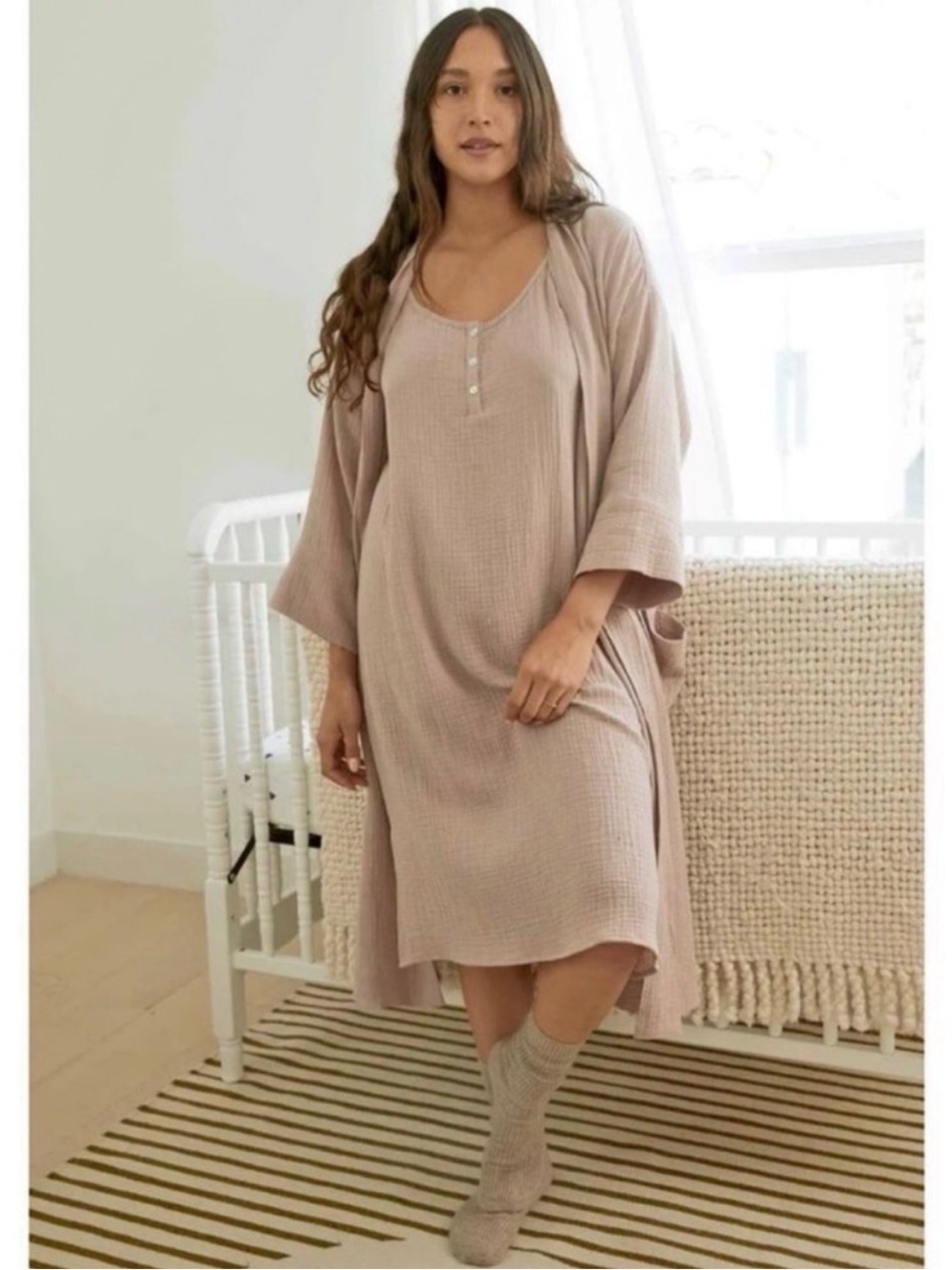 JENNI KAYNE HATCH Mauve Gauzey Cotton Slip Dress Size Medium GUC